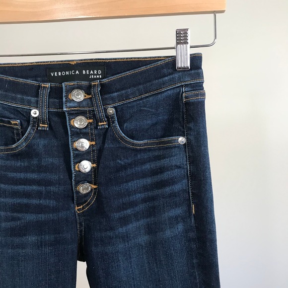 Veronica Beard • Carolyn Cropped Boot-cut Jeans With Snap Hem Dark Vintage - Picture 2 of 9